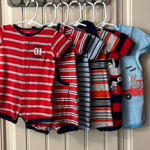 Carters size 6m baby short sleeve rompers, bundle of 6